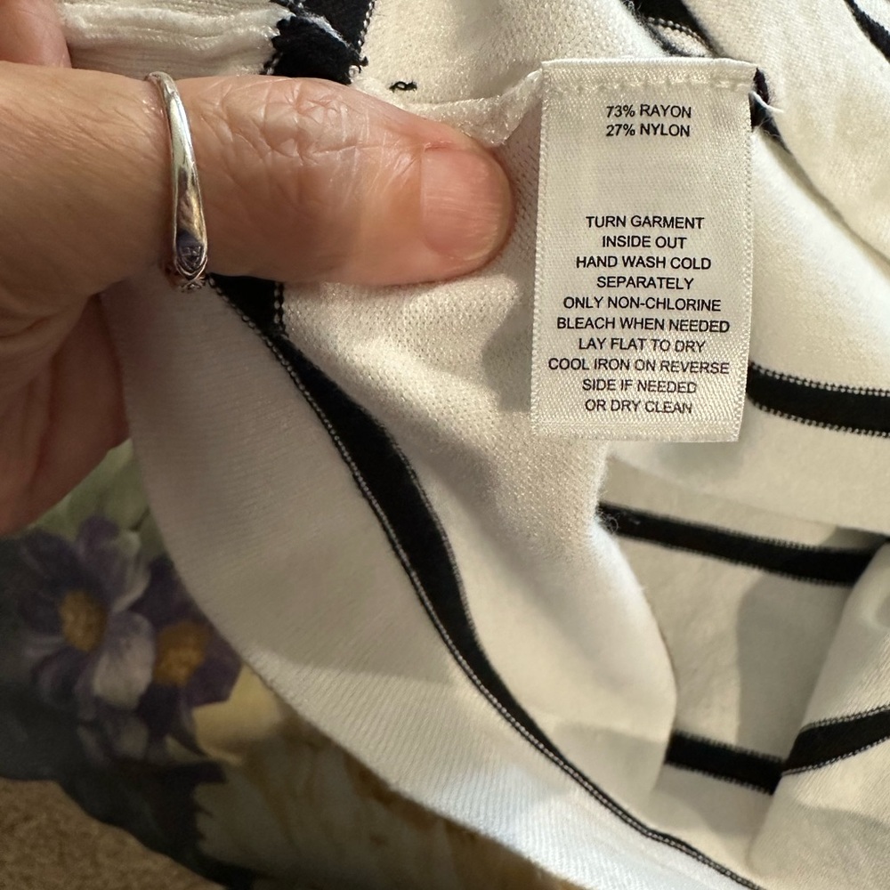 White House Black Market White Black and Purple Striped Side Button Knit Top - Picture 7 of 7